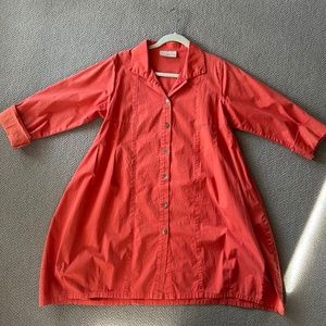 Coral Midi Button-Up Smock Dress